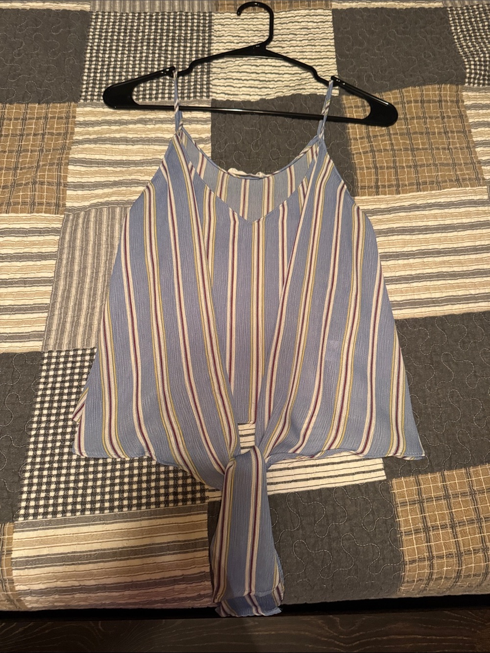 Lush Blue Striped Tie-Front Crop Top
